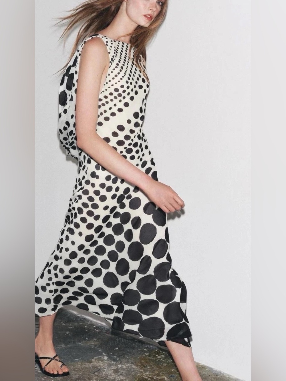 ZARA Polka-Dot Maxi Dress with Scooped Back